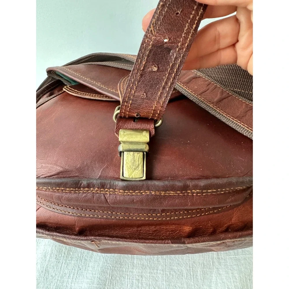 Vintage Brown Leather Messenger Bag Crossbody‎ Saddle Satchel Mahogany